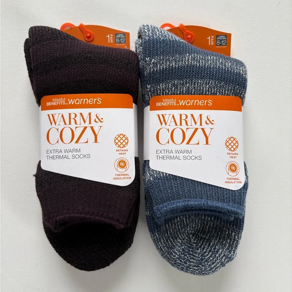 NWT 2 Pairs of Women's Warner's Warm & Cozy Extra Warm Thermal Socks Size 8-12